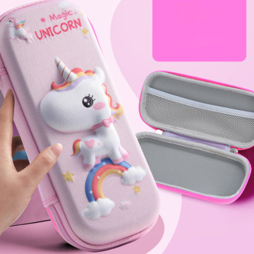 3D Unicorn Cute Pencil Bags for Kids - Pink and Blue Zipper School Supplies