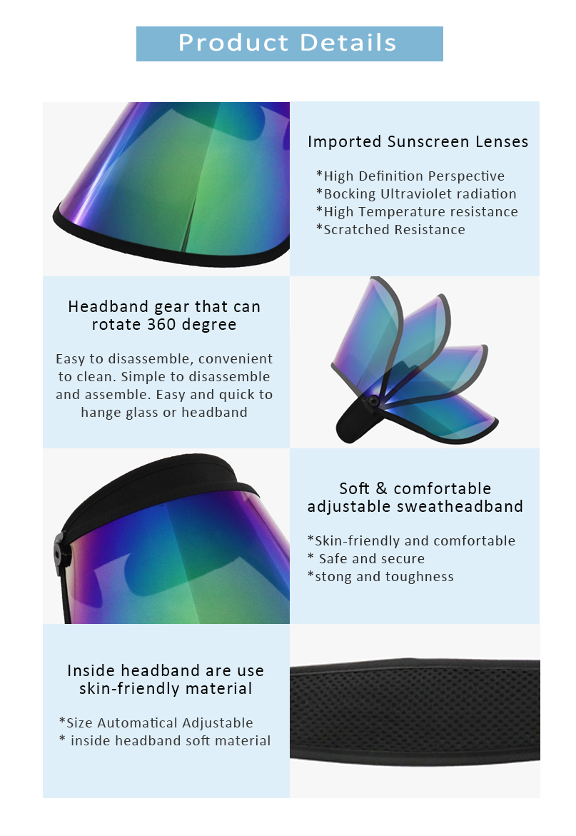 Blue Visor Factory Wholesale Pc Visor Hat Uv Protection