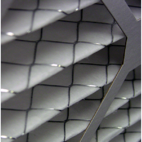 HVAC panel filter medium attached metal mesh