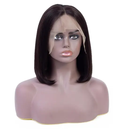 Short Bob Wig Human Hair Lace Frontal Wig Color #99J,#27,Natural Black, Natural Hair Line Thick Human Hair Wig For Black Women