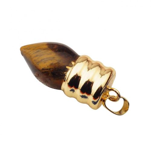 Natural Lamp Bulb Gemstone Tiger eye Pendant Plated Gold