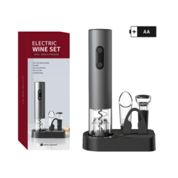 Electric Wine Opener Set with Vacuum Stopper, Pourer, Foil Cutter & Storage Base