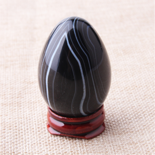 2019 New 50mm*35mm Natural Black agate beads Eggs With wood stand Natural Bell Chakra Healing Reiki Stone Carved Crafts