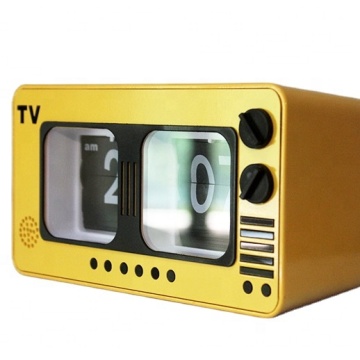 Retro Industrial Metal Light Yellow TV Table de table Digital Horloge avec calendrier Auto Flip