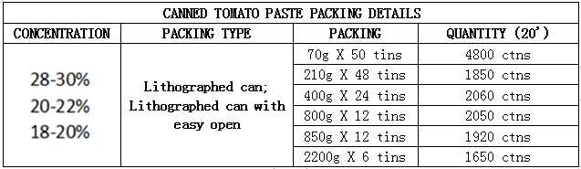 Canned Tomato Paste Packing Details