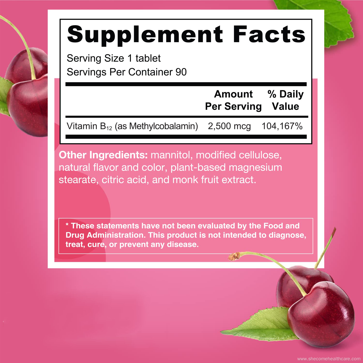Vitamin B12 Supplement Cherry Flavored vitamin b12 Tablets