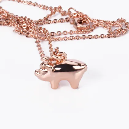 Red Heart Gold Filled Butterfly Jewelry with Pink Doll Animal Pendant Necklace