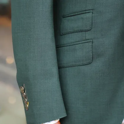 Bespoke Green Notch Lapel Blazer Wool Fabric Suits