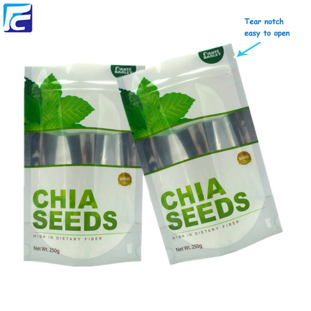 ถุงกระดาษฟอยล์ Chia เมล็ดที่มีหน้าต่างใส