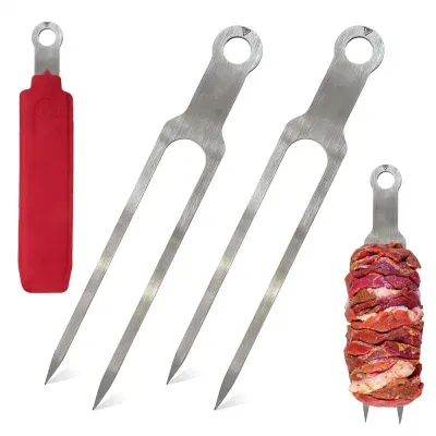 2 Stainless Steel Skewers BBQ Grilling Kabob Shawarma Meat Double Skewers