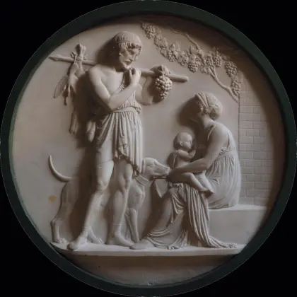 Handmade Stone Parents With Baby Child Wall Relief Art Family Sculpture