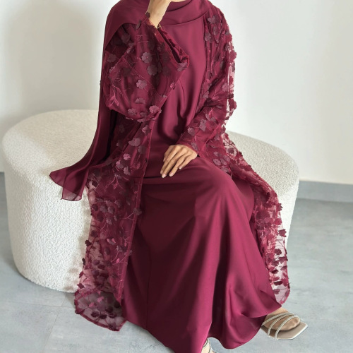 ست 3 تکه عبای باز کمربند گلدوزی گلدوزی