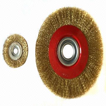 Brass crimped wire wheel brushes, available in thickness of 17, 27, 34, 37, 47 and 60mm