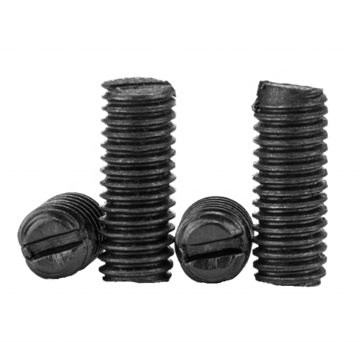 Black Oxide Slotted Set Screws with Flat Point Steel Material Metric Measurement System for Grub Headless Set Screw Applications