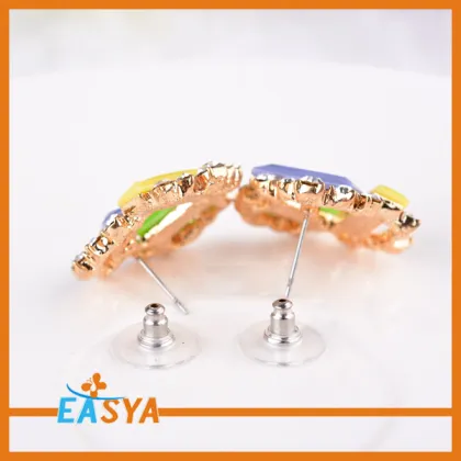 New Rainbow Color Crystal Gold Stud Earrings