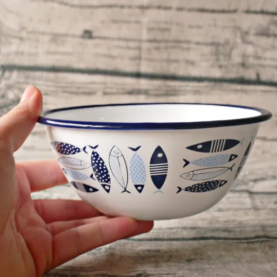 2PCS 14/16cm Pretty Kids Enamel Money Bowl Cooker Set Metal Health Cookware