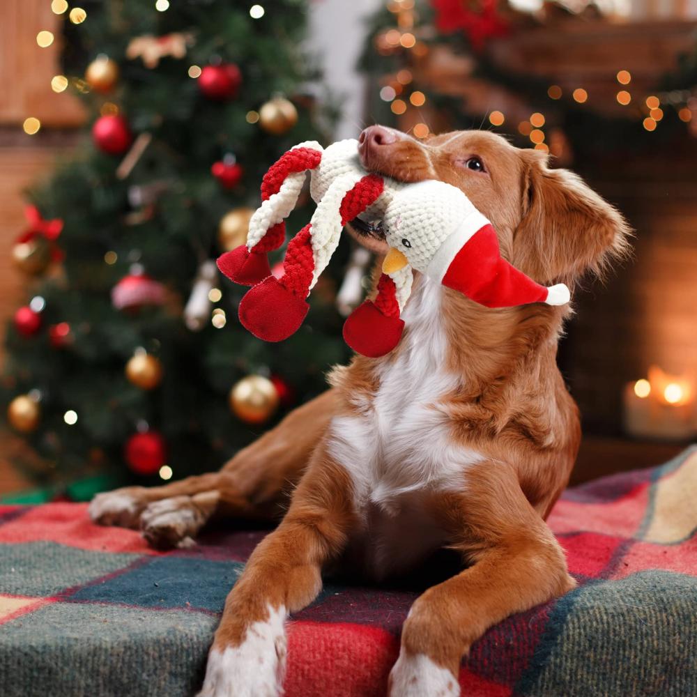Santa Squeaky Toys for Dogs Valp, fylld hund plyschleksak