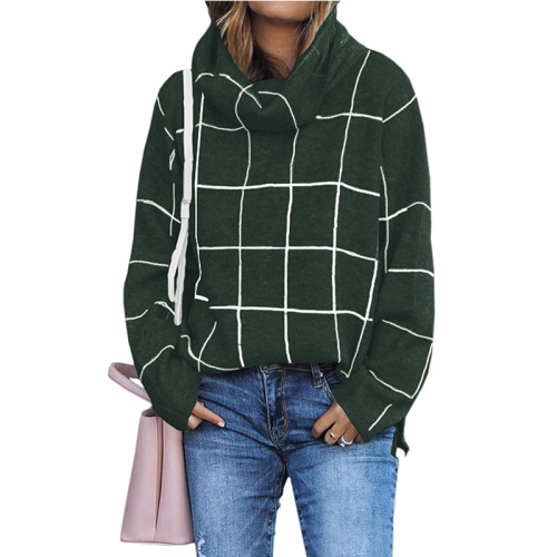 Ladies Sleepwear Women Pullover Sweater Turtleneck Plaid Long Sleeve Supplier