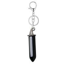 Black Obsidian Hexagonal Prism GunBlack Wizard Cap Pendant Keychain