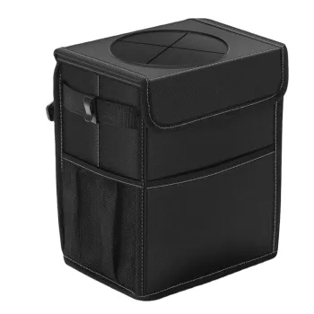 Dandelion Car Trash Can with Lid and Storage Pockets - Multipurpose 2/2.6 Gallon Black Trash Bin