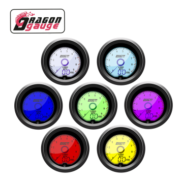 DRAGON GAUGE 2 inch 52mm LCD Seven Color Digital Tachometer for 4-8 Cylinder Cars (12v, 0-9000 RPM)