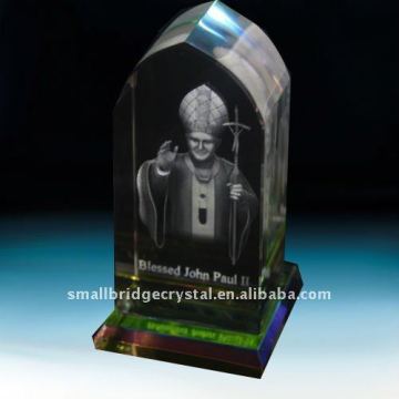Crystal cube laser engraving Jone Paul II