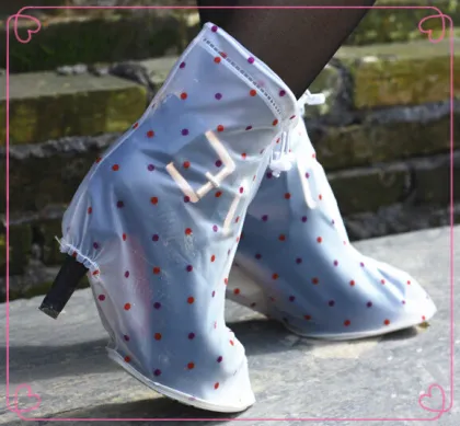 PVC waterproof women high heel reusable rain boot shoe cover