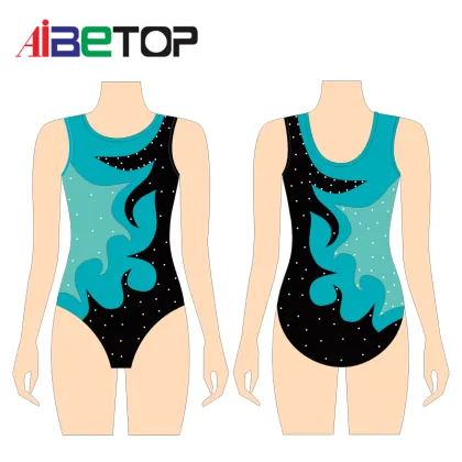 Sublimated Printed Girl Gymnastics Leotards with Rhinestones