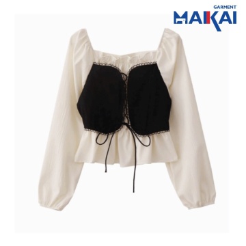 French Retro Square-Neck Long-Sleeve Fashion Top