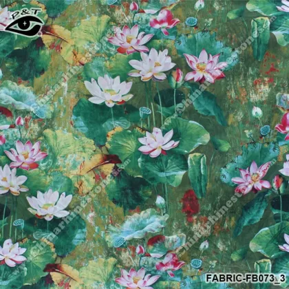 Chinese Style Fabric Lotus Printed Cotton Linen Fabric Fo Cloth Househoud