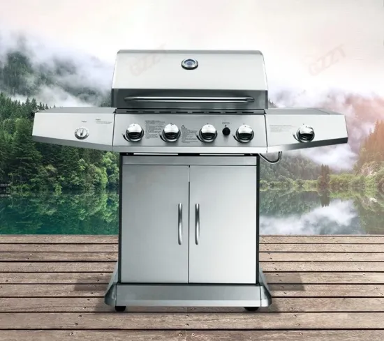 4 Main Burners+1 Side Burner Gas Charcoal Double Use Barbecue Grill BBQ Stainless Commercial Charbroiler Trolley Wholesale Price