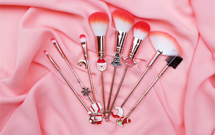 8 Pcs Metal Handle Santa Makeup Brushes Kits7 Jpg