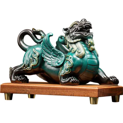 Ceramic Pi Xiu Ornaments for Fengshui Money Drawing - Pair for Living Room or Office Decor