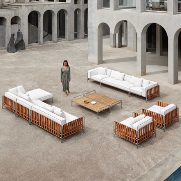 Luxury Outdoor Woven Furniture Garden Teak Sofa Set with Coffee Table