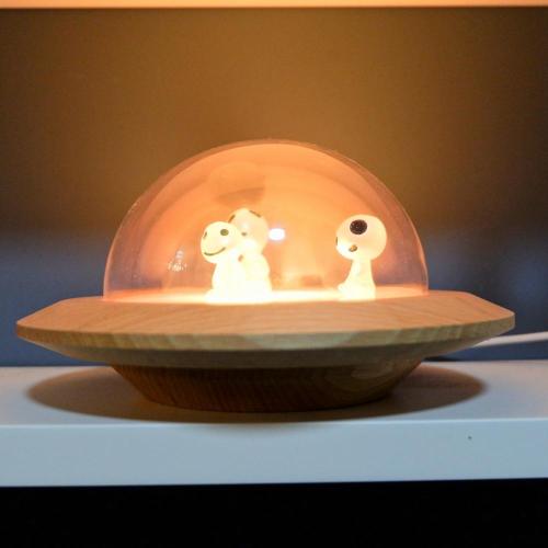 RGB Wooden UFO Night Light With Aliens