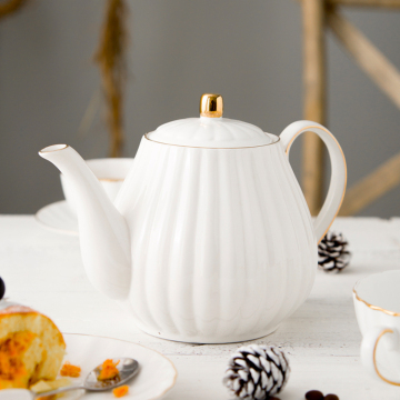 British Gold Rim Porcelain Teapot - 1000ml Ceramic Coffee Tea Jug