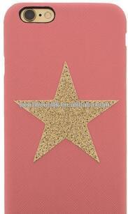 Gold Star leather Patch Case Pink sticker for Apple iPhone
