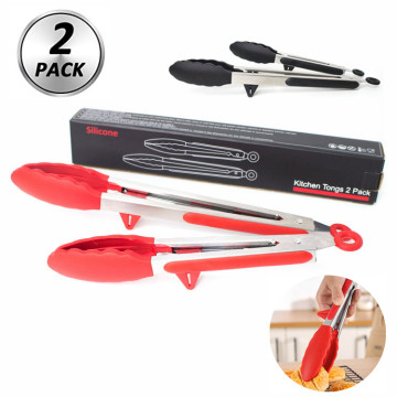 9/12 Inch Food Safe Silicone Non-Stick Stainless Steel Kitchen Tong Set 2 Dengan Stand