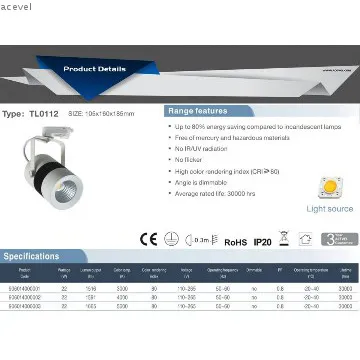 18°24°45°60° angle dimmable Track led lighing fictures