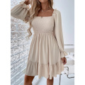 Women's Square Neck Flounce Flowy Dress