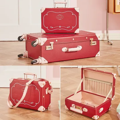 Retro Red Trolley Case for Bride Dowry with Password Lock