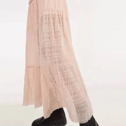 Loose Waist Summer Pleated Tennis Long Skirt