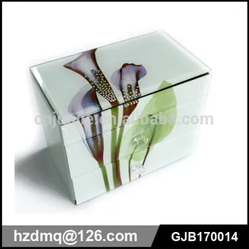 printed butterfly design clear glass jewelry box for wedding