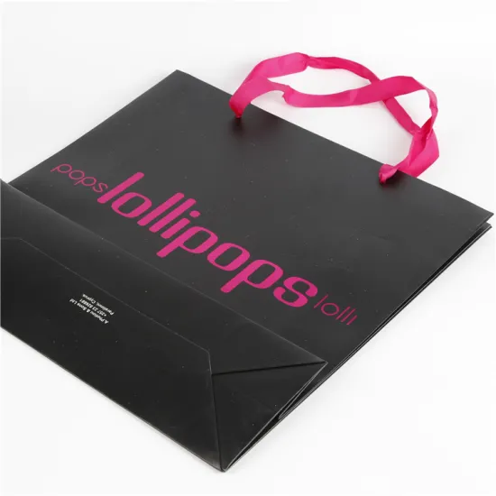 Cheap Large Black Paper Bags with Ribbon Handles