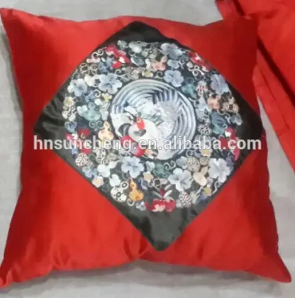Decorated pillow; Vintage Chinese embroidery silk square pillow; Hand silk embroidery pillow cushion cover
