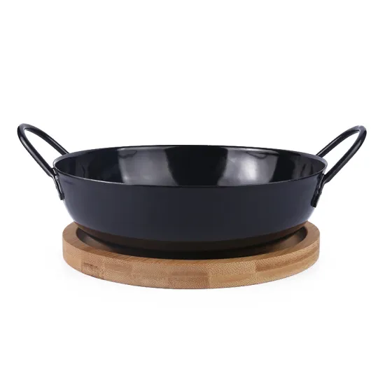 Stir Fry Pan Enamel Ware with Wooden Saucer
