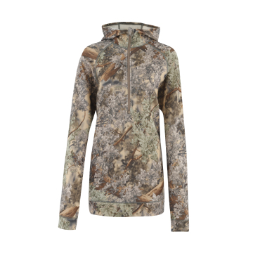 Camouflage Women's Merino Wool Long Sleeve 1/4 Zip Long Length Hoodie
