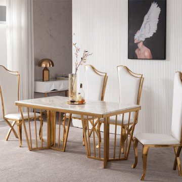 Luxus italienisches Design: postmoderne rechteckige Steinpanel Esstisch und Stuhl für minimalistisches Wohnzimmer