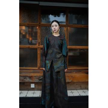 十三柴河西四州祥云纱七彩长袖上衣