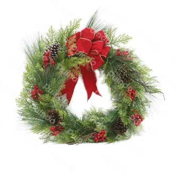 Puindo Artificial Christmas Decor Wreath with Pine Cone, Bow and Berries K1
